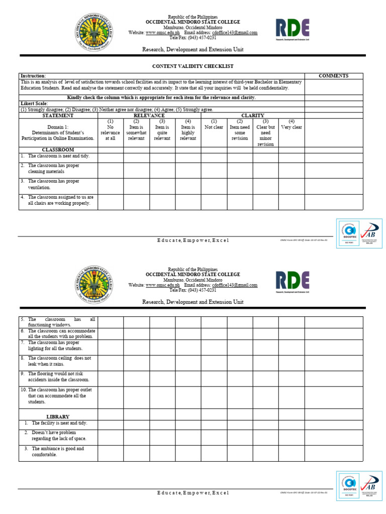 School Facilities Satisfaction Survey | PDF | Classroom