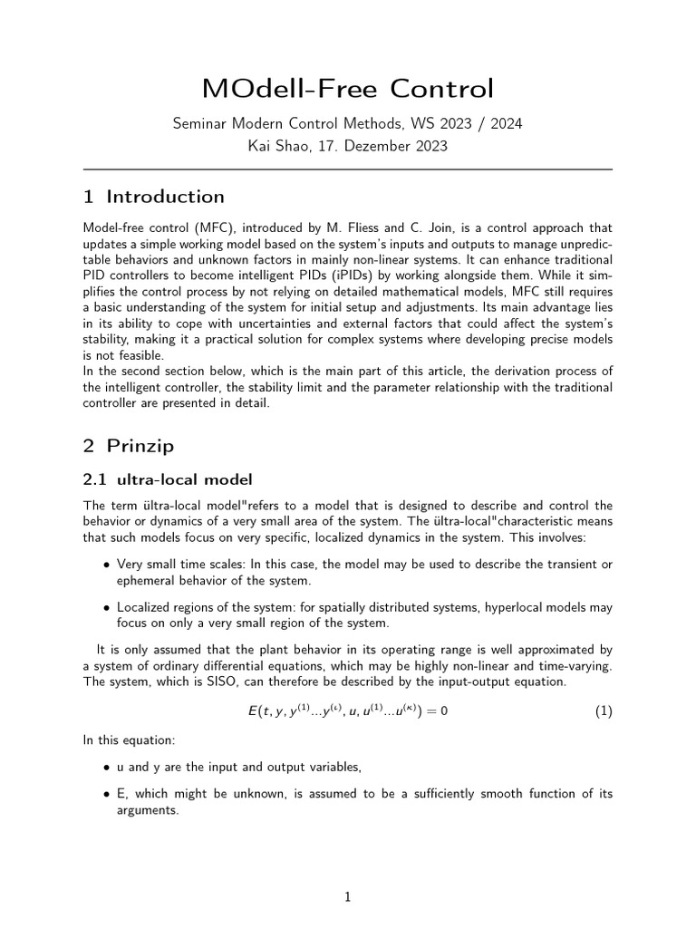 Model-Free Control Overview | PDF | Control Theory | Nonlinear System