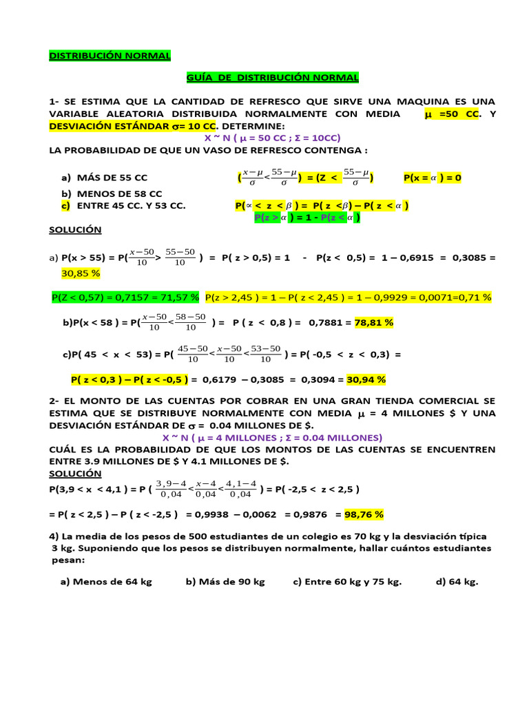 GUIA DISTRIBUCION NORMAL | PDF | Distribución normal | Métodos ... 