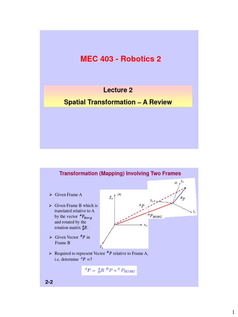 Spatial Transformation in Robotics | PDF | Rotation | Matrix (Mathematics)