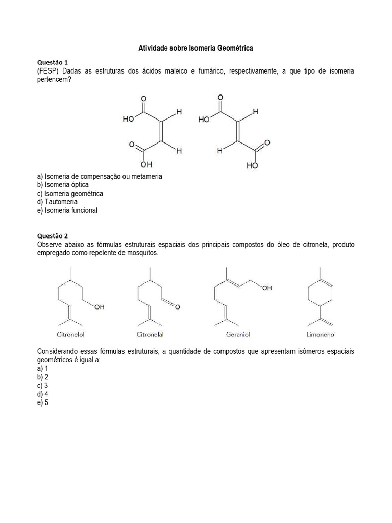 Atividade de Isomeria Geométrica | PDF | Casa e Jardim