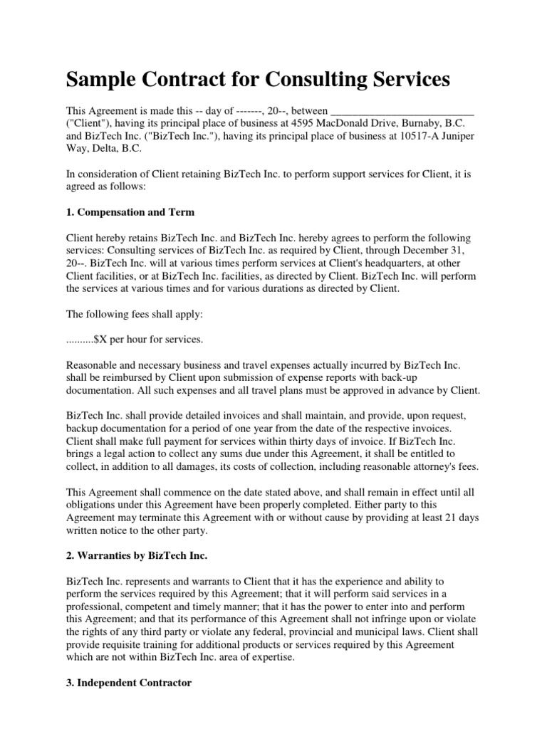 Sample Consulting Services Agreement | PDF | Business