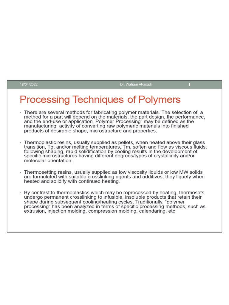Polymer Processing Techniques Overview | PDF | Extrusion | Building ...