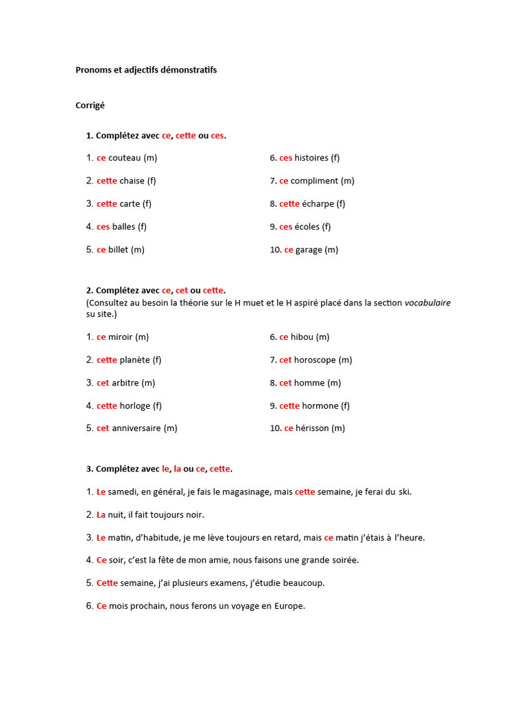 Exercices sur les pronoms démonstratifs | PDF | Pronom