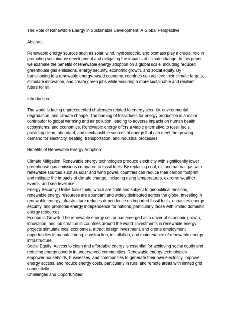 Renewable Energy for Sustainable Development | PDF | Renewable Energy ...