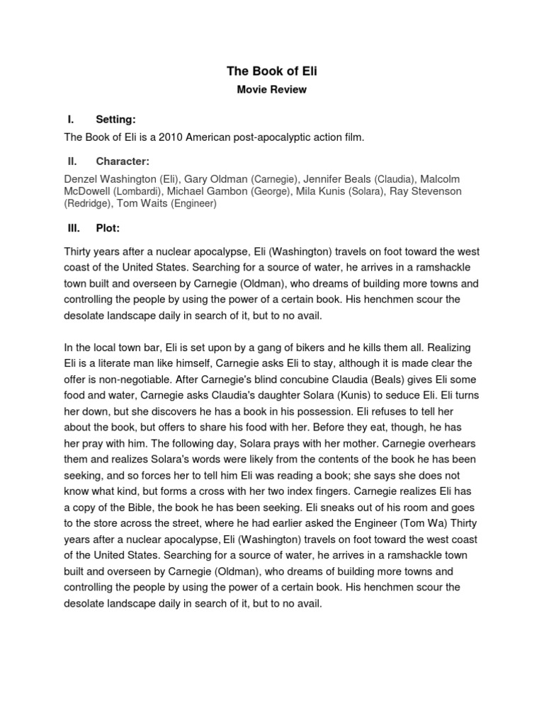 The Book of Eli Movie Review I. Setting PDF