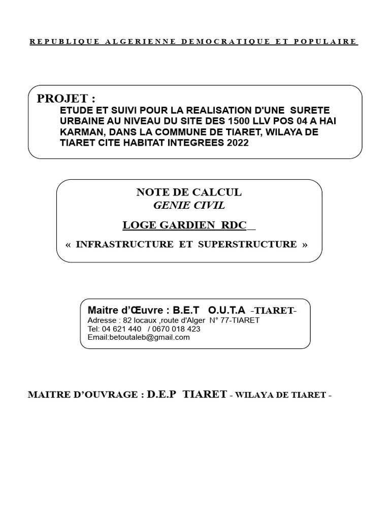 Note Calcul Loge GARDIEN Sureté RDC | PDF | Mécanique du solide ...