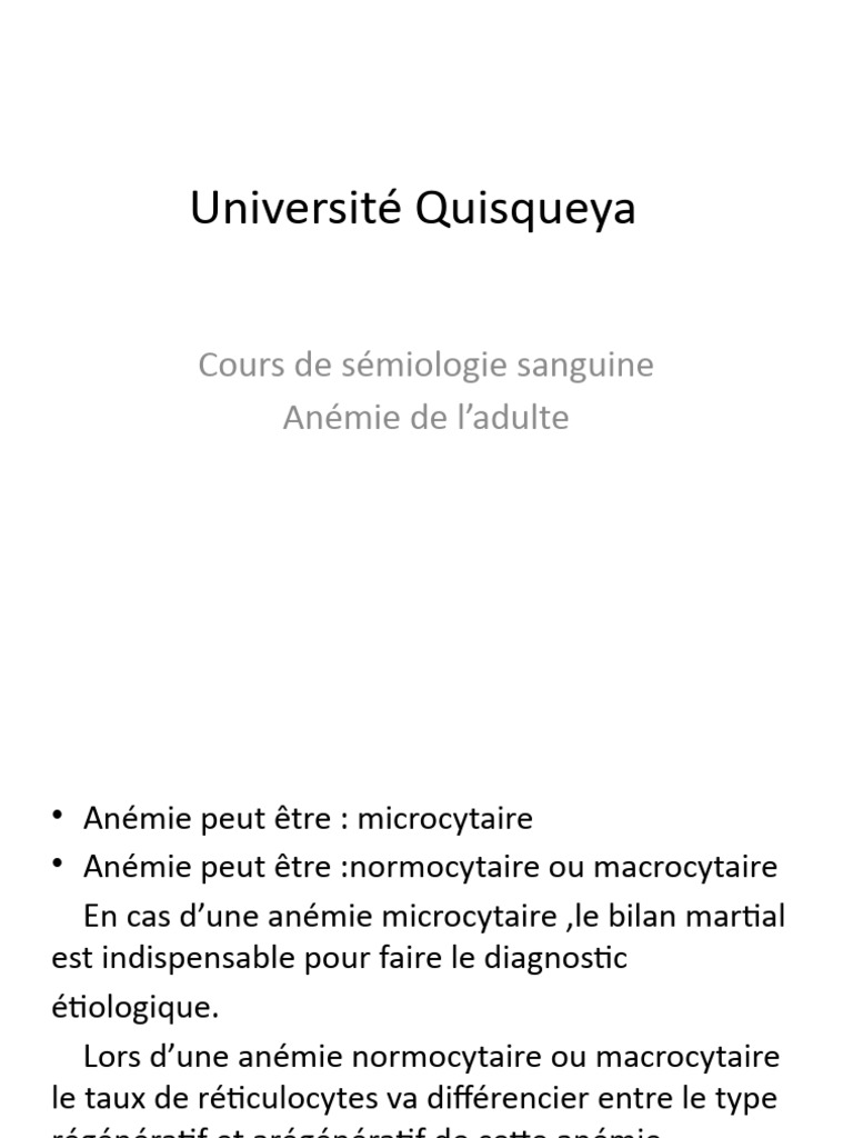 Anémie | PDF | Anémie | Spécialités médicales