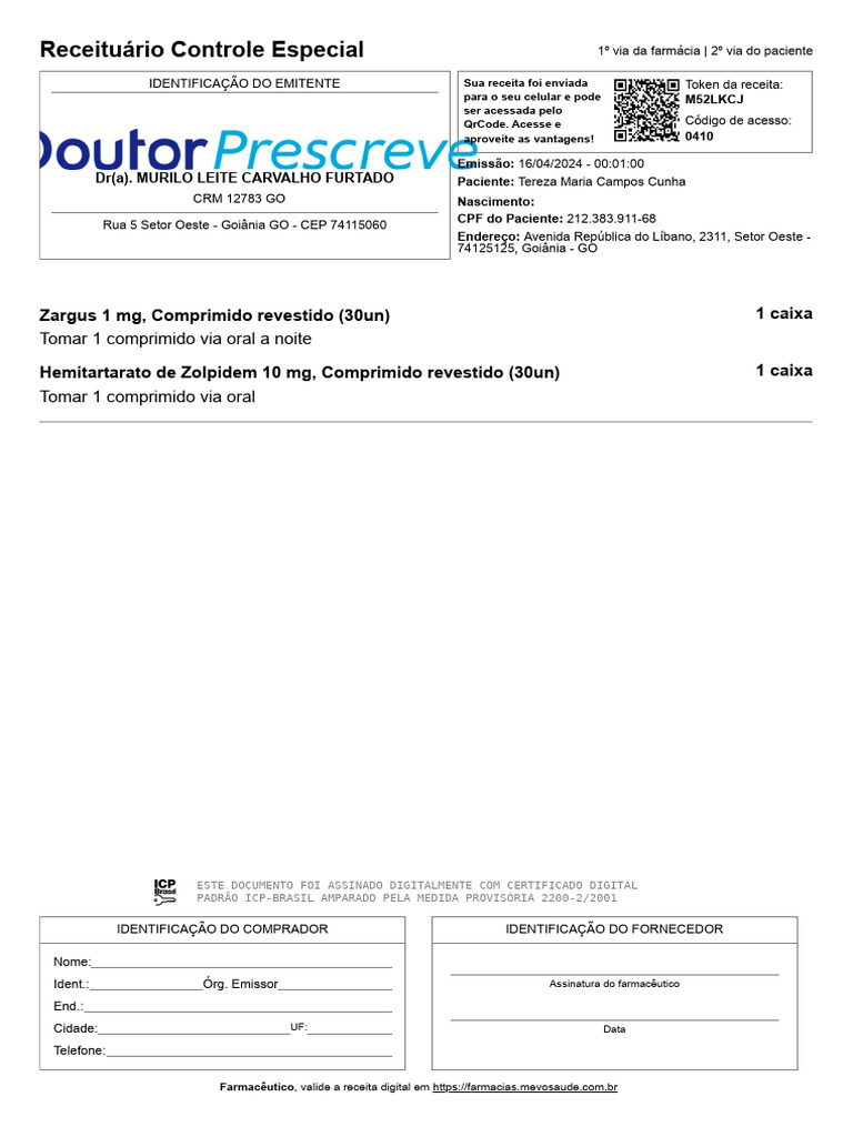 Receita Digital para Zargus e Zolpidem | PDF | Ciências Farmacêuticas ...