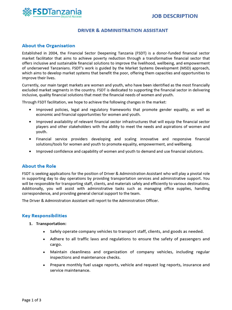 Driver & Admin Role at FSDT | PDF | Goal | Empowerment