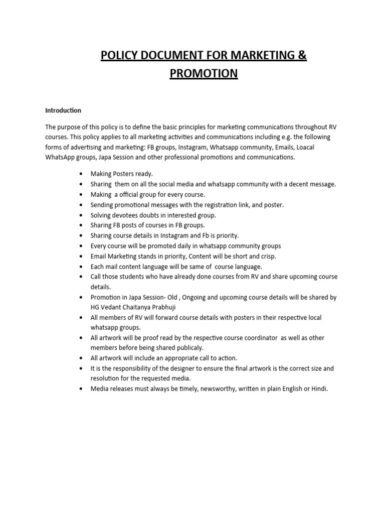 RV Marketing and Promotion Policy Guide | PDF