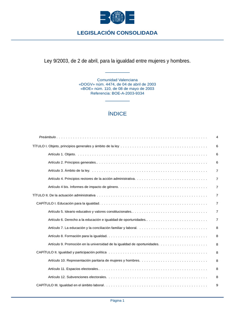 Ley de Igualdad en la Comunidad Valenciana | PDF | La violencia contra ...
