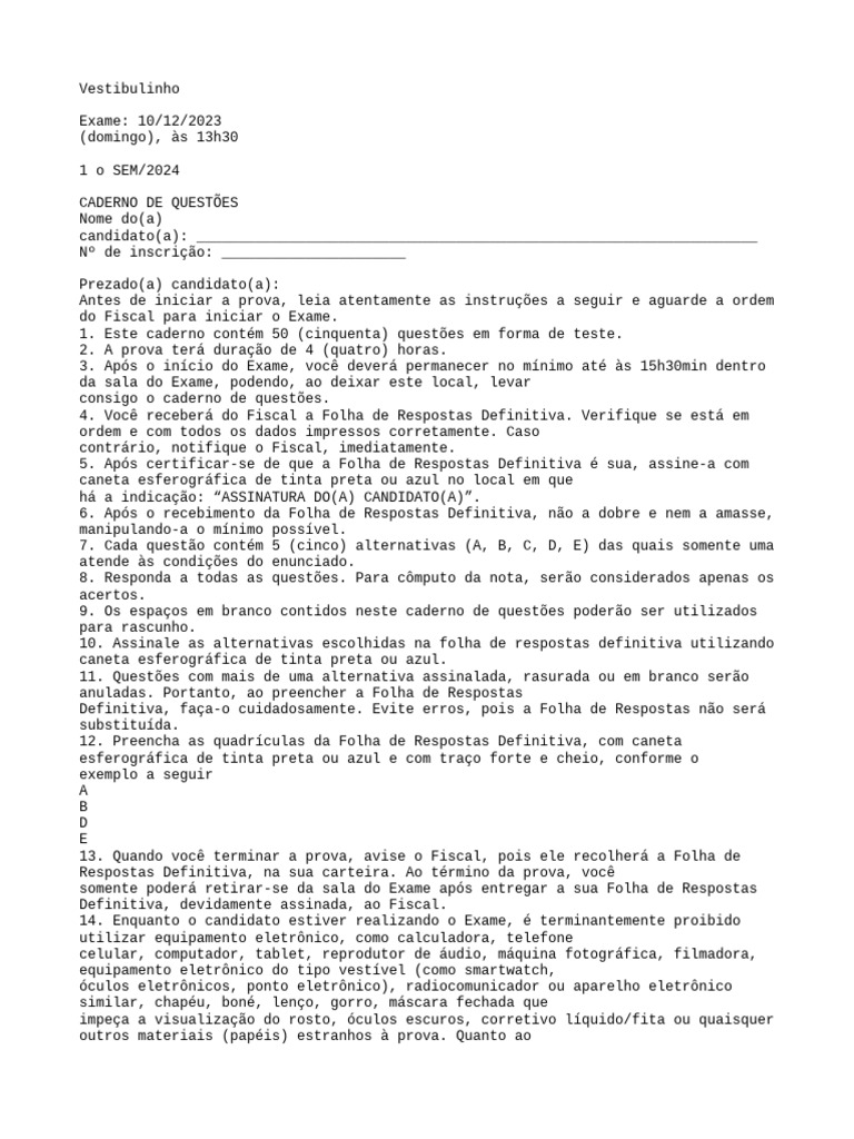 Simulado Prova Etec 2024 | PDF | Floresta Amazônica | Água
