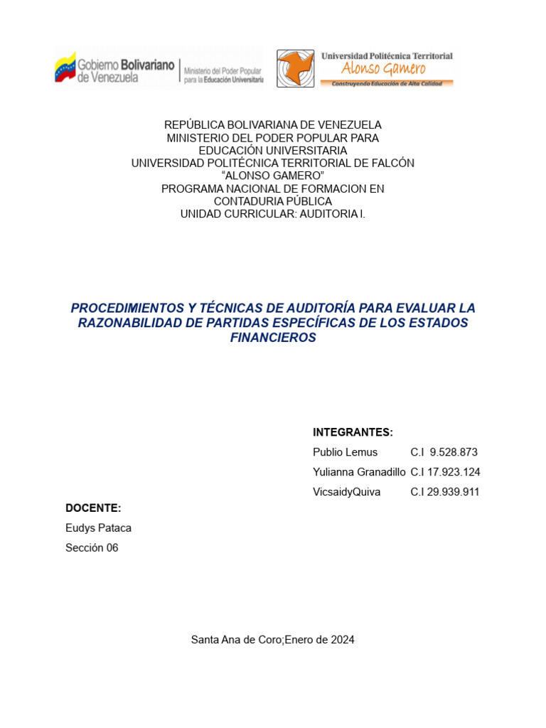Auditoria I Unidad Iv Procedimientos Y Tecnicas De Auditoria Pdf