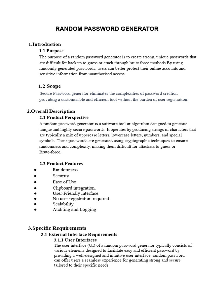 Random Password Generator: 1.2 Scope | PDF | Password | Crime Prevention