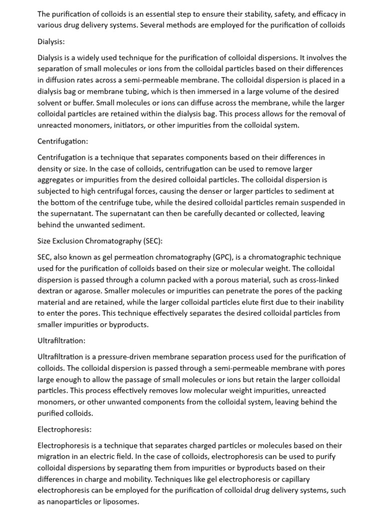 Purification Techniques for Colloids | PDF | Colloid | Gel Electrophoresis