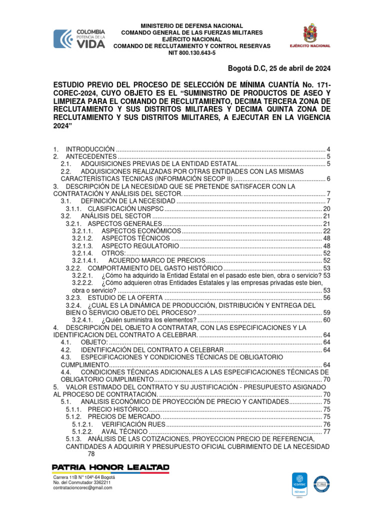 Estudio Previo Proceso Aseo y Limpieza Mc-171-Corec-2024 Aseo | PDF ...