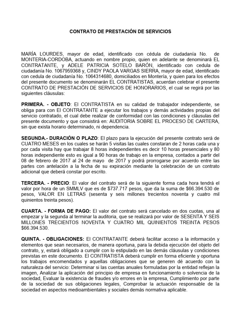 Contrato De Servicios De Auditoría Pdf Derecho Laboral 