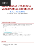 Algorithmic Trading & Quantitative Strategies Gappy Lecture 2