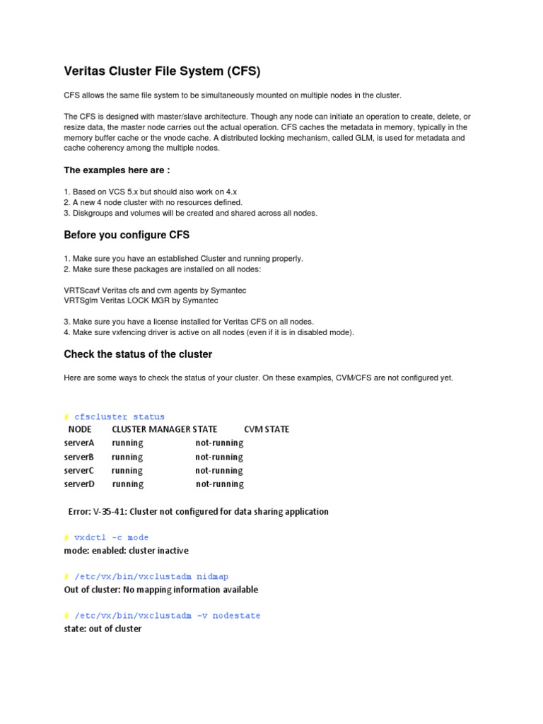 Veritas cluster file system cfs configuration pdf computer