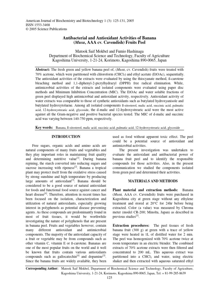 Antioxidant and Antibacterial Properties of Banana Peel | PDF | Thin ...