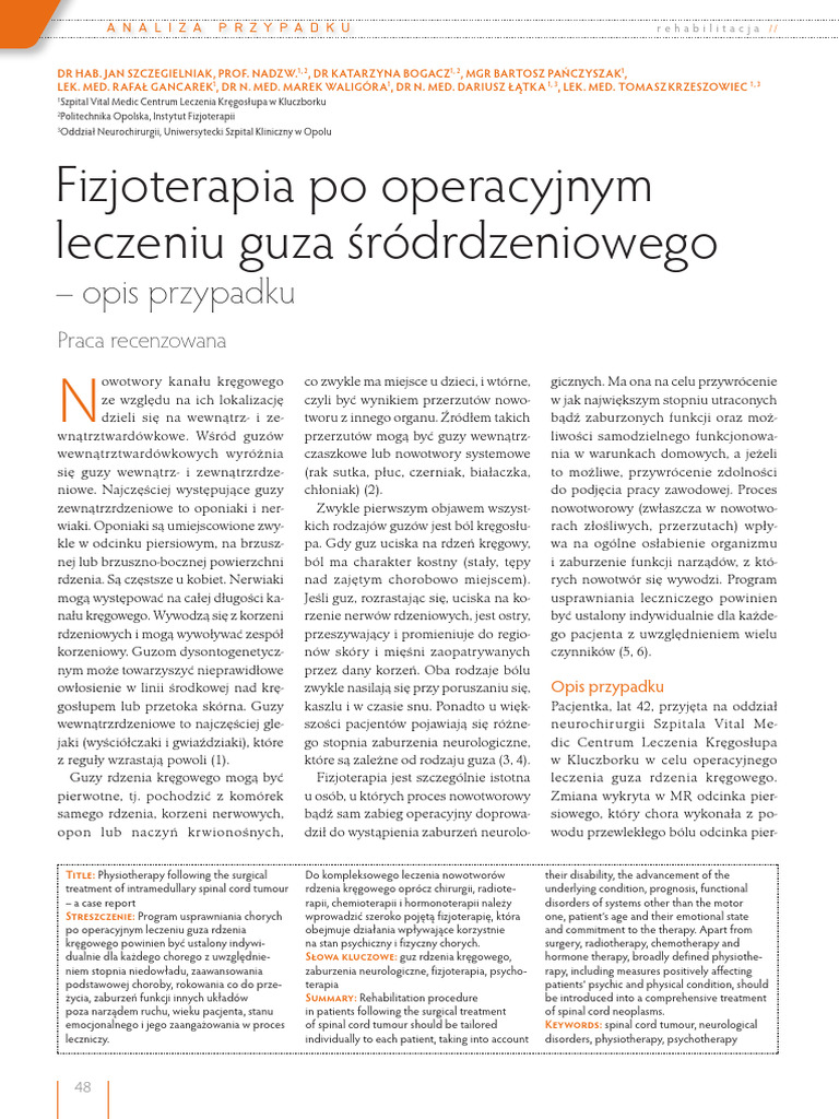 Fizjoterapia Po Operacyjnym Leczeniu Guza Śródrdzeniowego: - Opis ...