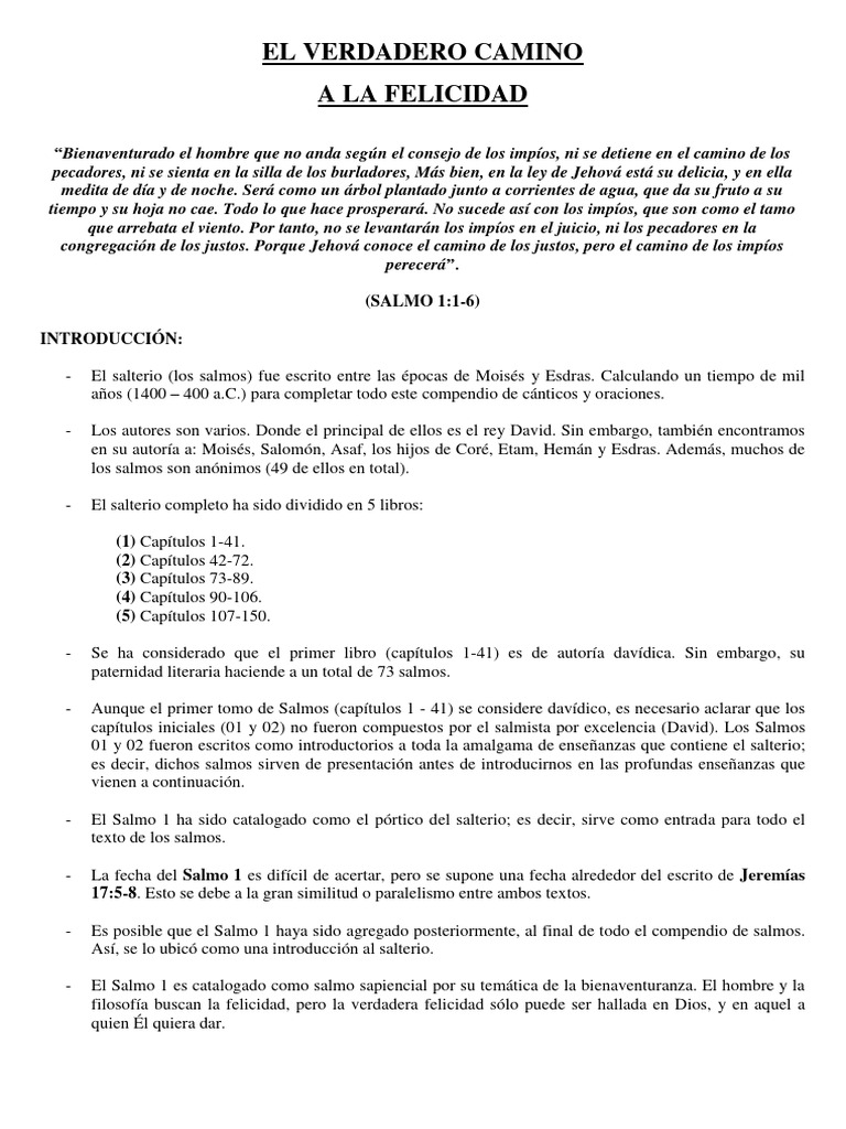 El Verdadero Camino A La Felicidad Salmo 1 1 6 Pdf Salmos Pecado