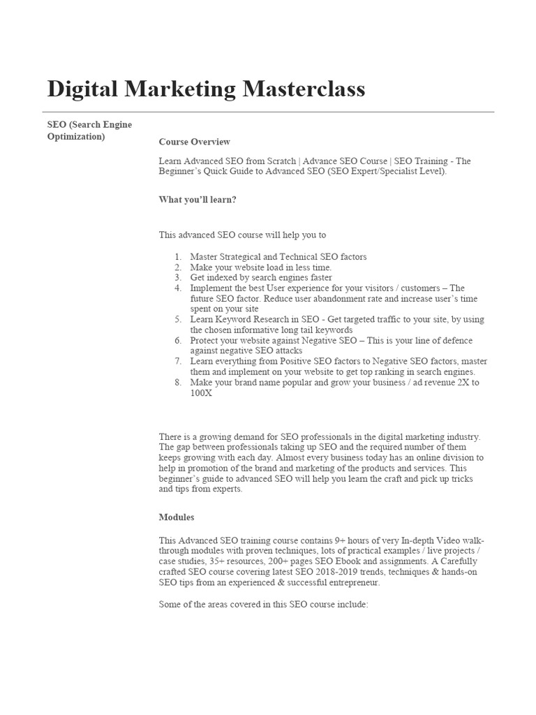 Digital Marketing Masterclass | PDF | Search Engine Optimization ...