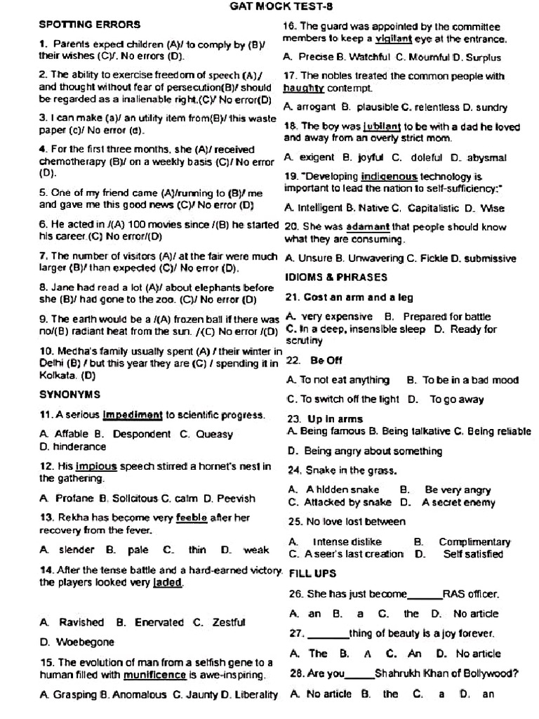 GAT Mock Test 8 | PDF