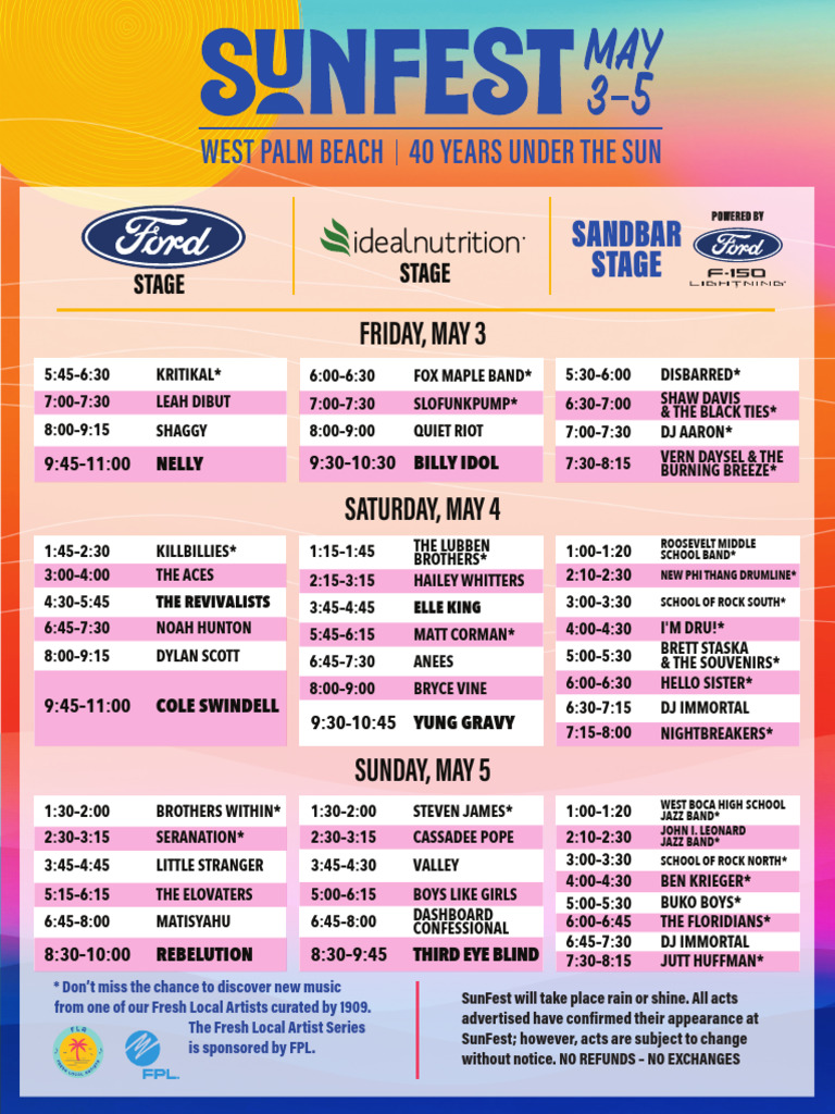 SunFest Stage Schedule 2024 PDF