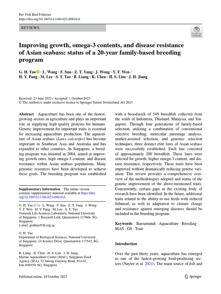 Improving Growth, Omega 3 Contents, and Disease Resistance of Asian ...