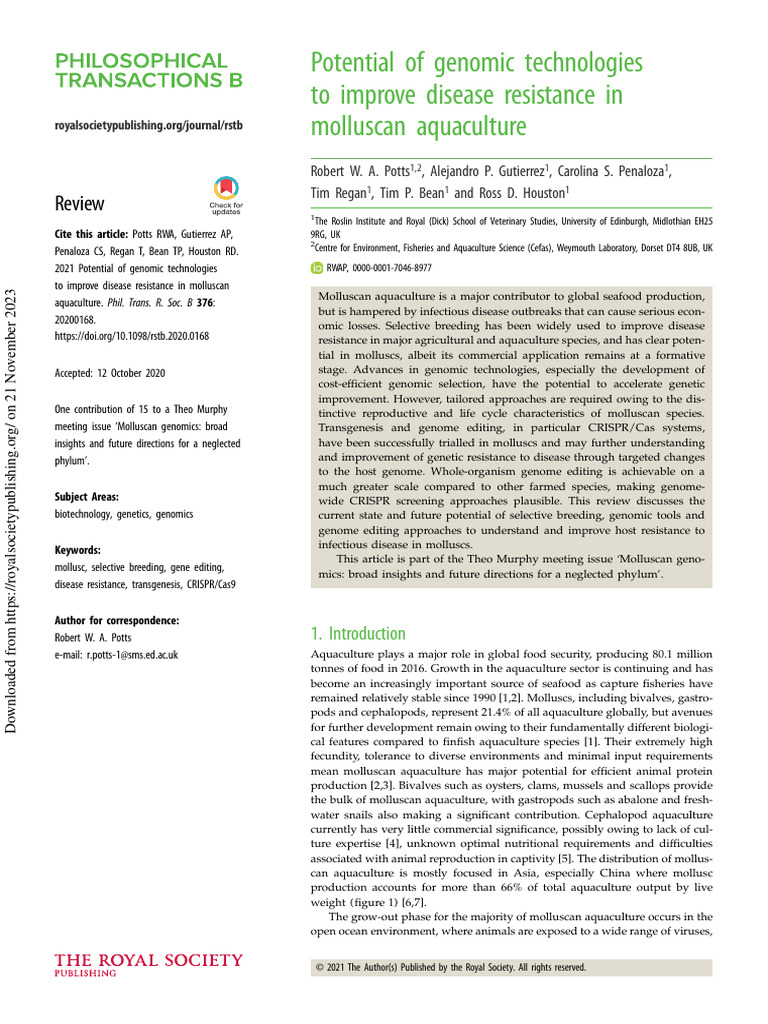 Potts et al 2021 potential of genomic technologies to improve disease