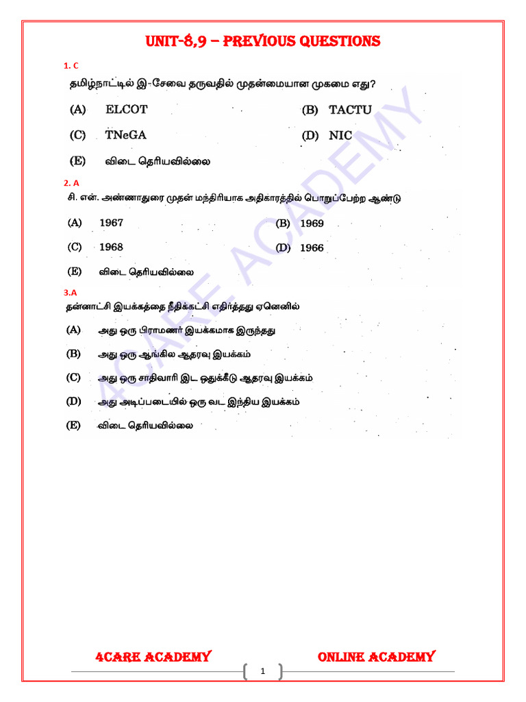 TNPSC Unit 8 & 9 Previous Questions | PDF | Technology & Engineering