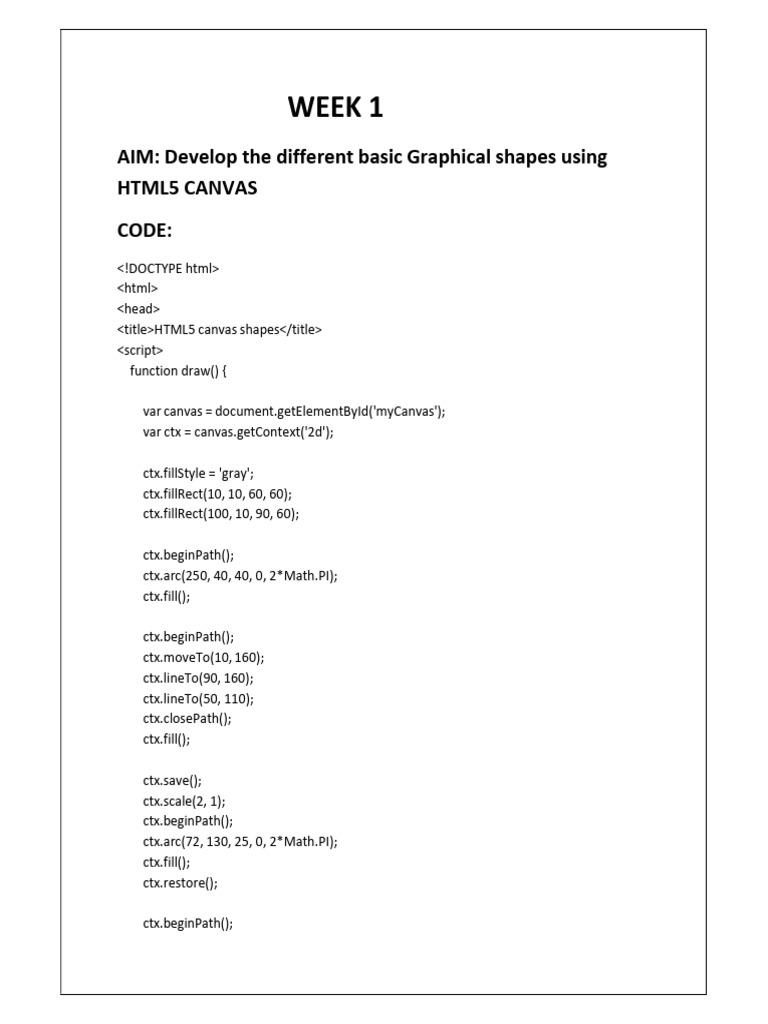 Week 1: AIM: Develop The Different Basic Graphical Shapes Using Html5 ...