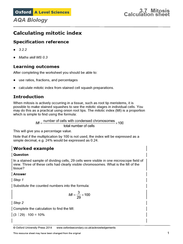 37 Calculating Mitotic Index Worksheet Biology Diagrams