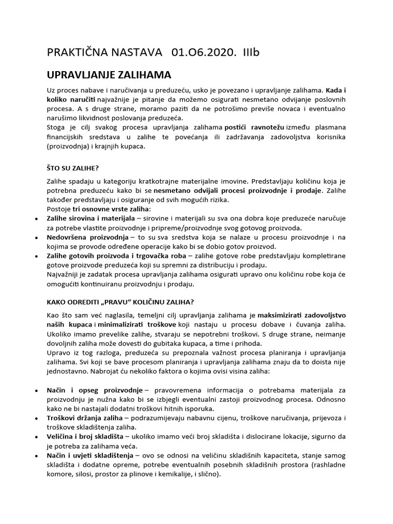 Praktična Nastava III B - Zalihe | PDF