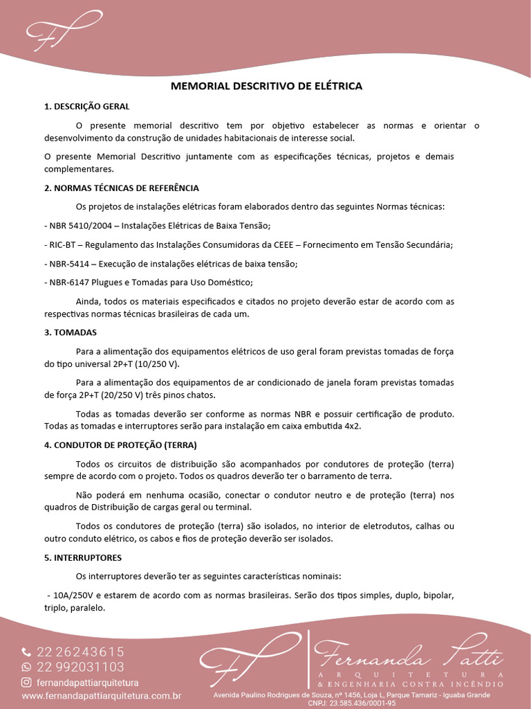 Memorial Elétrico para Habitações Sociais | PDF | Condutor elétrico ...