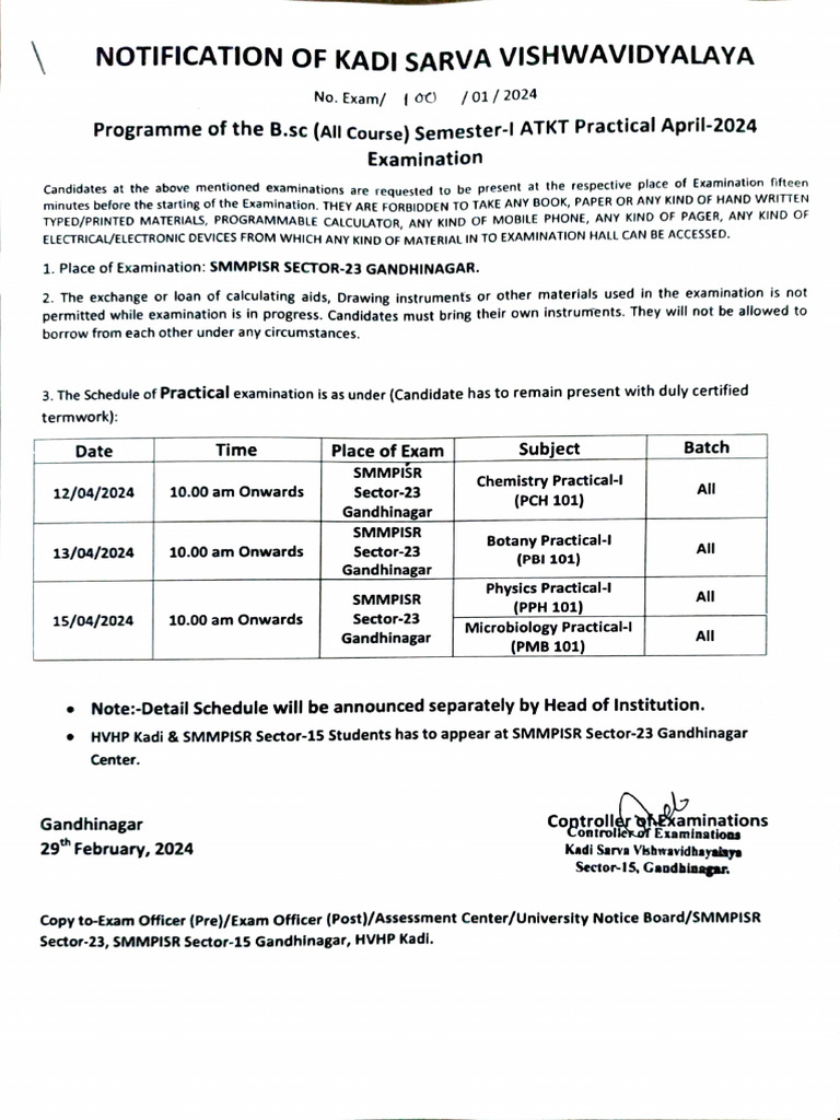 B. Sc. Practical Exam Schedule 2024 | PDF | Books