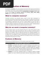 C Lassification of Memory