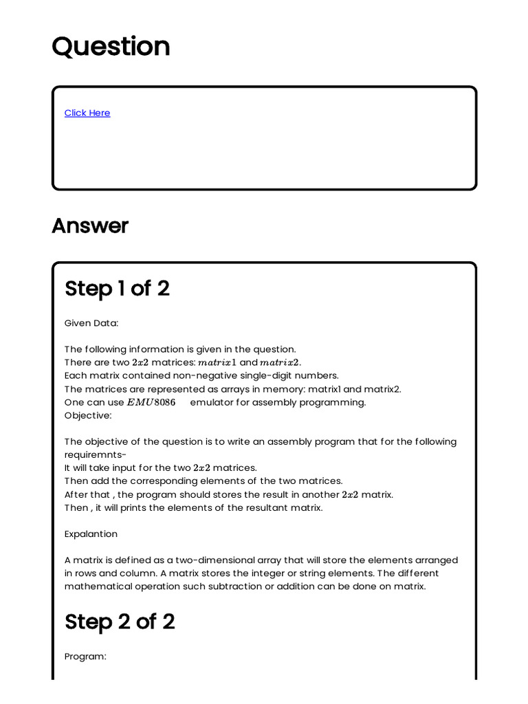 Assembly Program for 2x2 Matrix Addition | PDF | Matrix (Mathematics ...