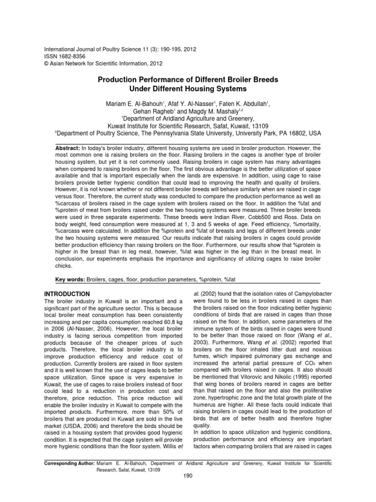 Production Performance of Different Broiler Breeds Under Different ...