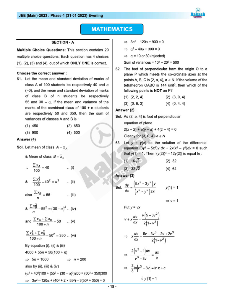 JEE Main 2023 January 31 Shift 2 Maths | PDF