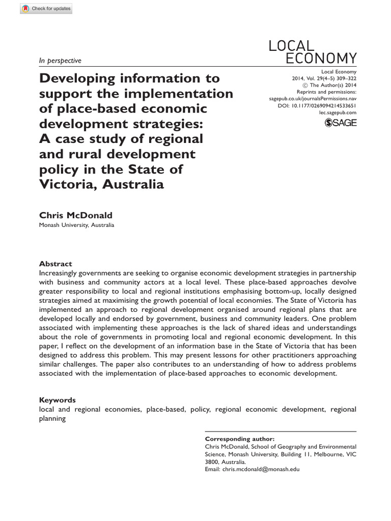 Mcdonald 2014 Developing Information To Support The Implementation of ...