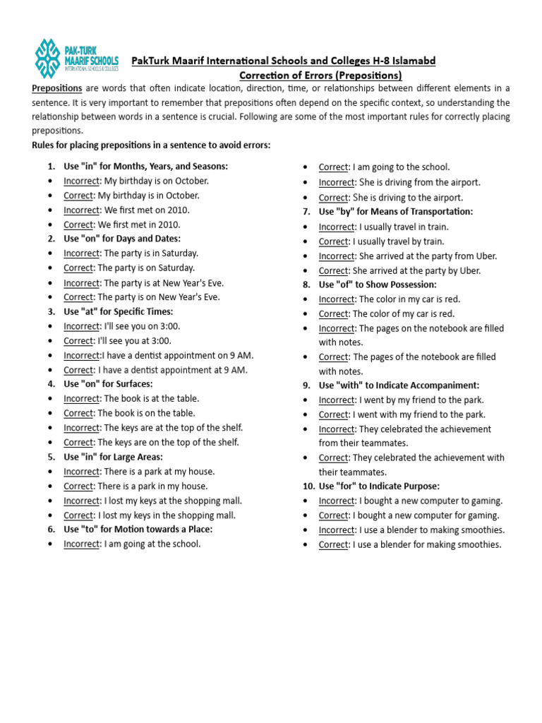 Preposition Error Correction Guide | PDF | Linguistics