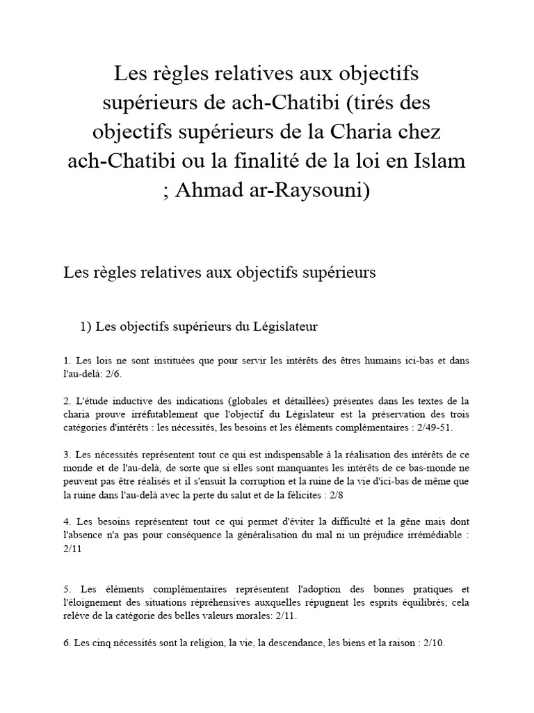 Objectifs Supérieurs de la Charia | PDF | Charia | Loi