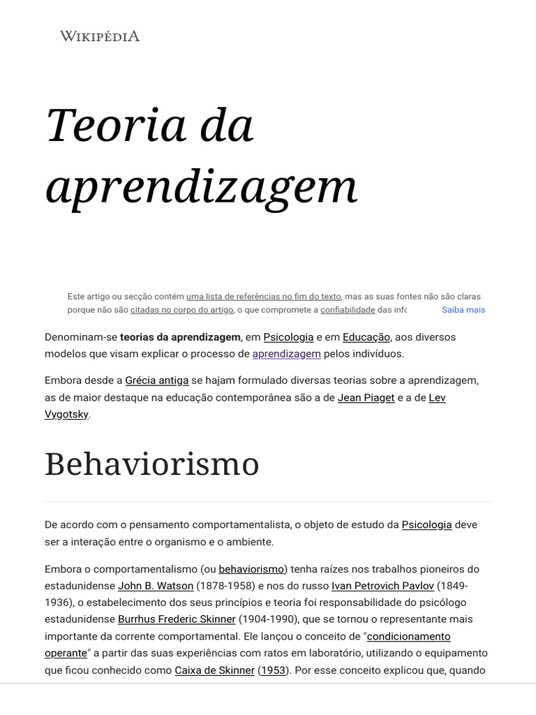 Teorias da Aprendizagem e Desenvolvimento | PDF | Teoria da ...