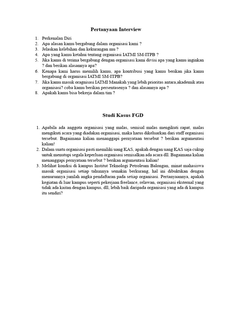 Pertanyaan Interview Dan FGD | PDF
