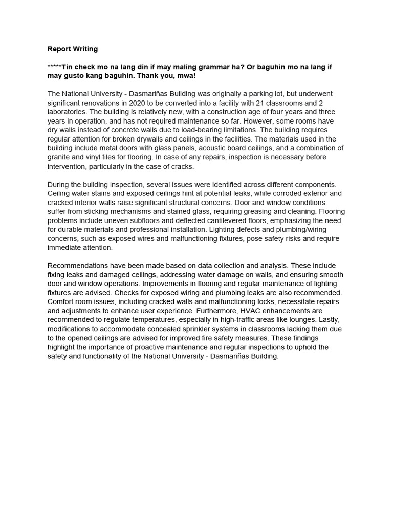Report Writing (Tin and Aki) | PDF | Door | Wall