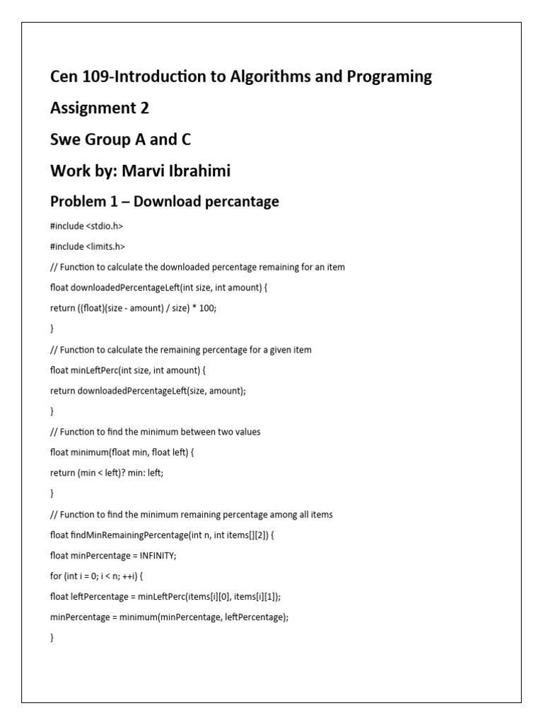 Algorithm Assignments: C Programming Solutions | PDF | Computer Science ...