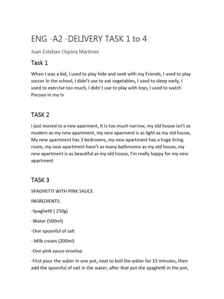 English A2 Task 1 4 Pdf